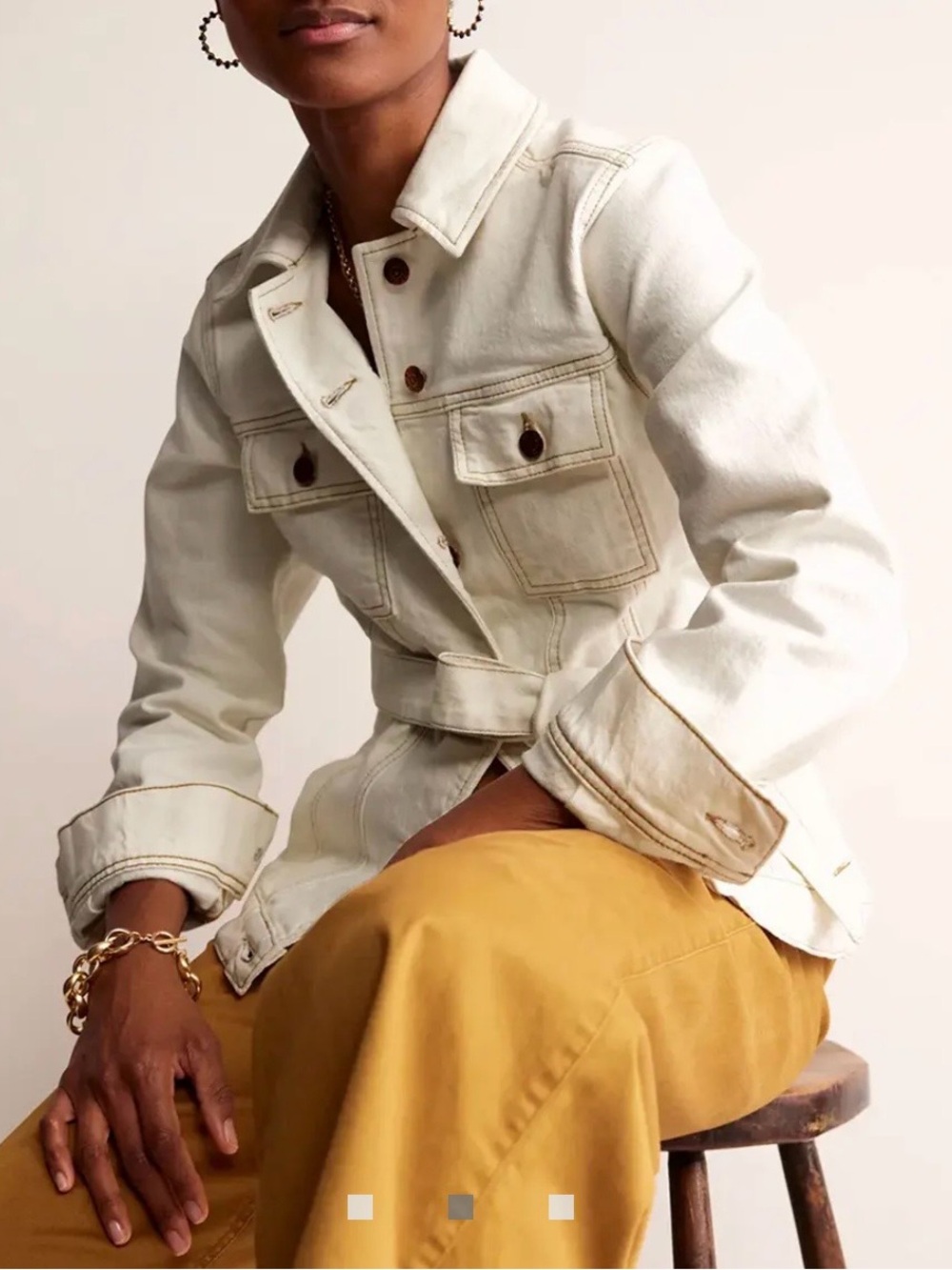 Boden Ivory Belted Denim Jacket Women’s Cream Utility Jacket with Belt NWT US 8